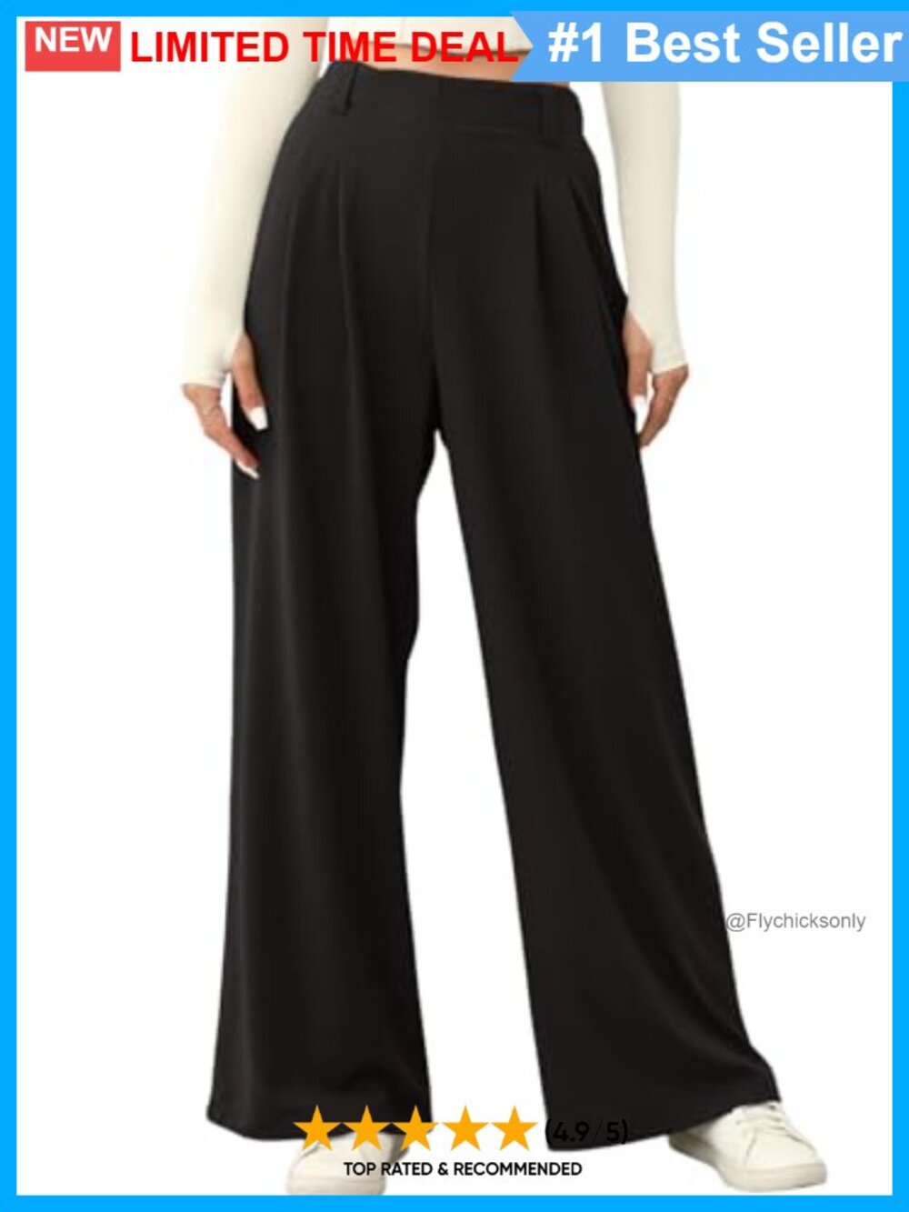 Waffle Knit Wide Leg Palazzo Work Pants with Pockets High Rise - Picture 1 of 6